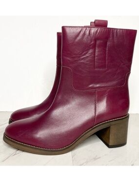 Free People Tabby Mulberry Leather Heeled Bootie 39 1/2